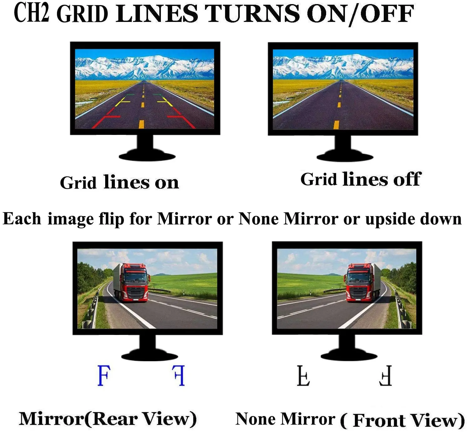 7INCH LCD Reversing Monitor Backup Camera Monitor Kit Split Screen with 4pcs HD Night Vision Wide Angle Backup Camera for truck