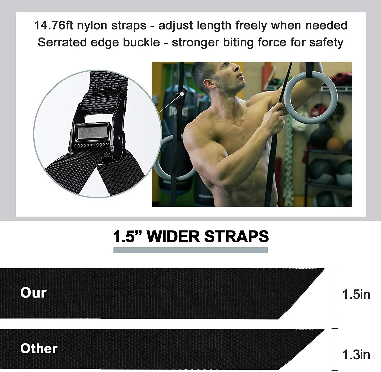 Гимнастические кольца грузоподъемностью 1100 фунтов с регулируемыми ремешками на пряжке для упражнений