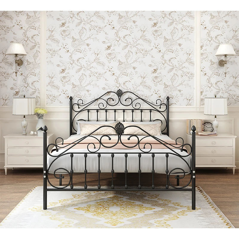 
layer iron leather double size low base bed tables metal frame bunk bedstead black iron bed 