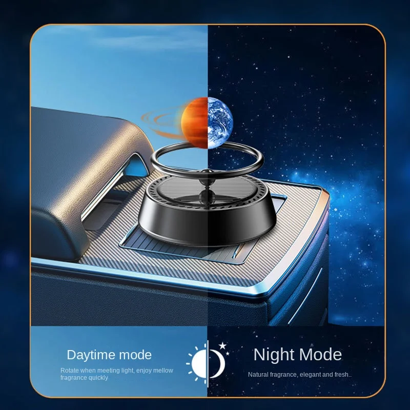 Floating Planet Car Freshener Aroma Light Sense Rotating Center Console Car Perfume Ornaments Metal Solar Car Fragrance