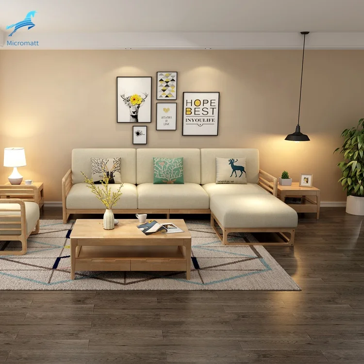 Factory Direct Selling Comfortable Nordic Style Furniture Living Room Wood Color Solid Wood Living Room Sofa