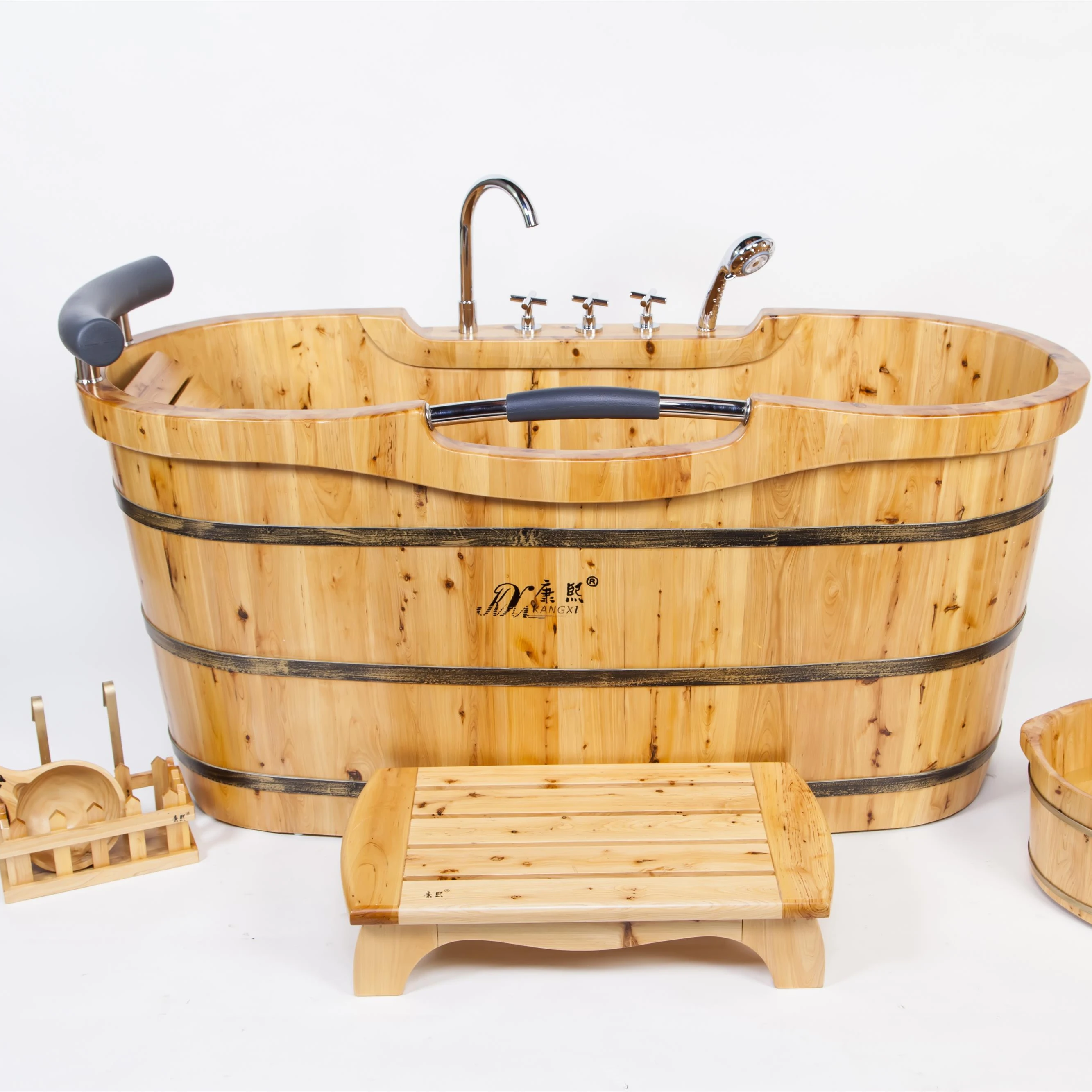 150cm 59inch European design freestanding high quality good price portable wooden bathtubs with taps hot tubs wholesale hot sale