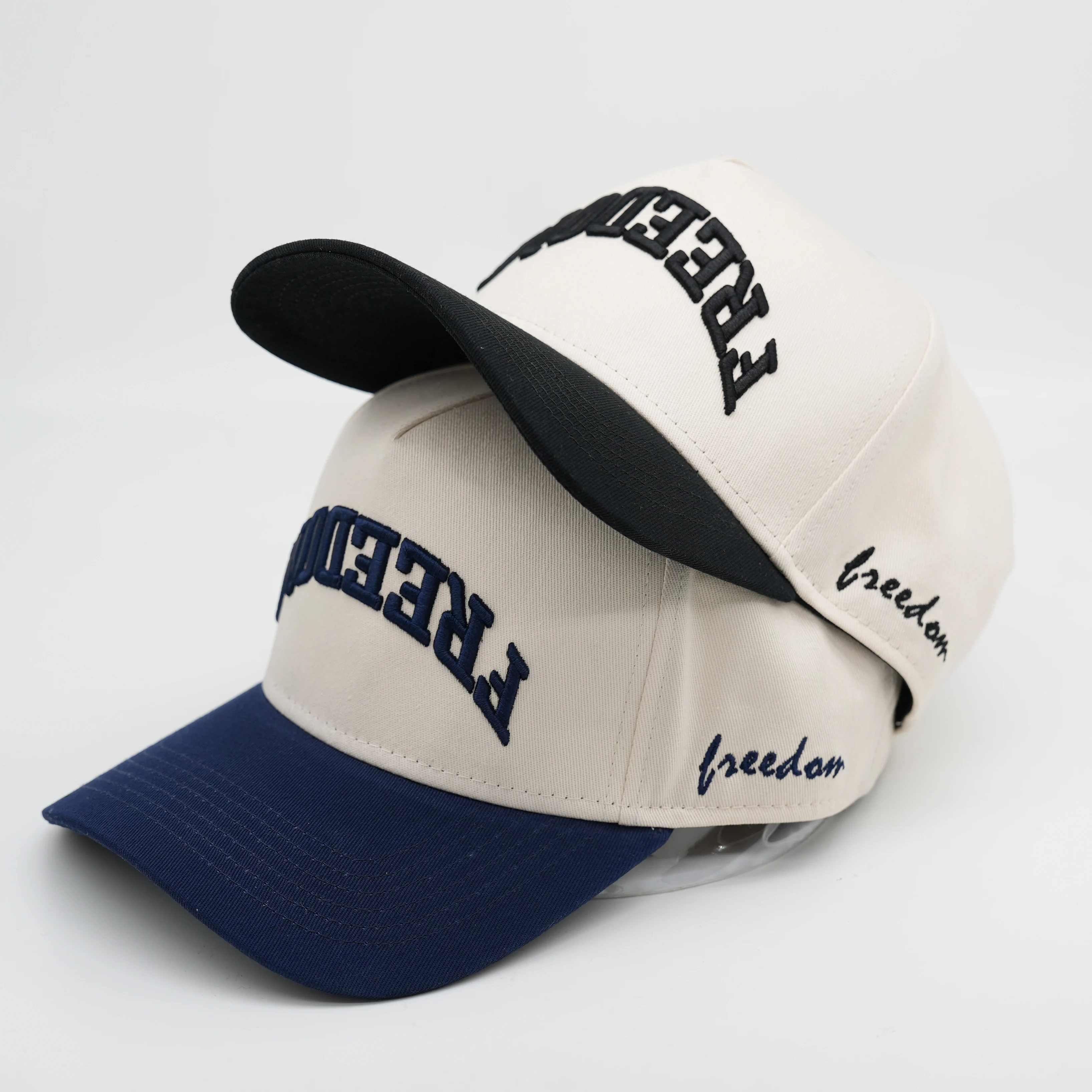 Two Tone Hats Blank 5 Panel A Frame Hat Performance A-Frame Hat Curved Brim Baseball Cap Outdoor Sports  White Black