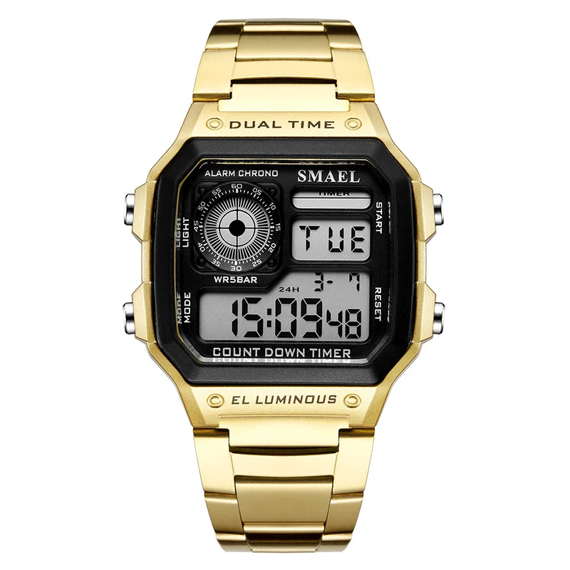 
SMAEL square steel strap waterproof 3ATM japan movement military wrist watch men 