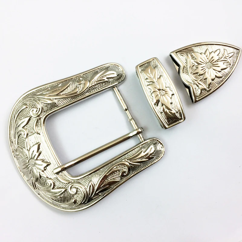 Wholesale 40mm inner width classical 3 piece western belt buckle set