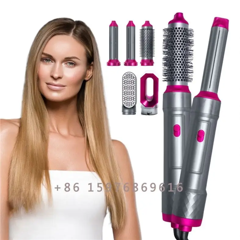 Private Logo Electric 5 In 1 Styler Hair Dryer Hot and Cool Air Brush Professional Hair Straightener Curling Styling Tools Set
