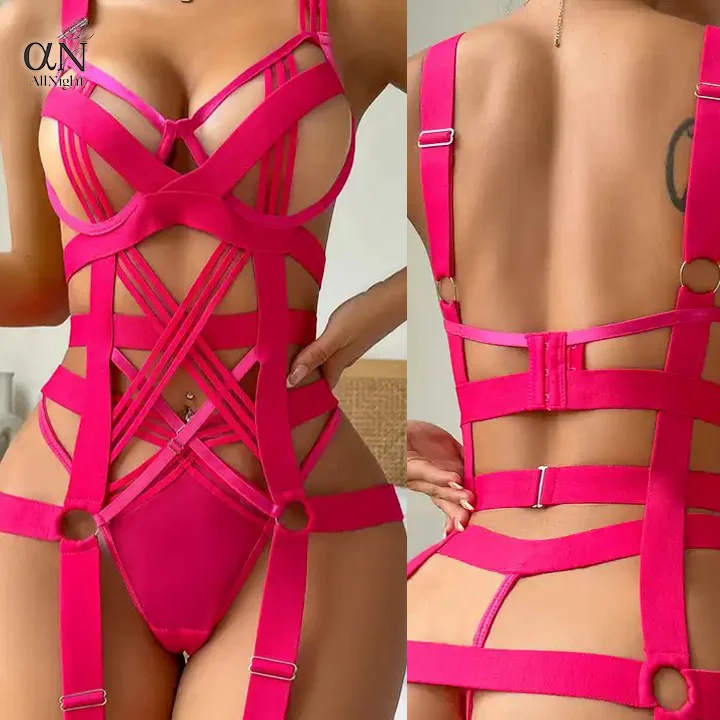 Plus Size Erotic Hollow Out Thongs And G String One Piece Jumpsuits Crotchless Playsuits Garter Tight Bodysuits Sexy Lingerie