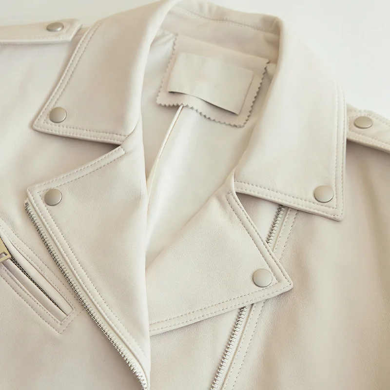 Wholesale Cropped Luxury Women Real Sheepskin Leather Jackets with Zippers