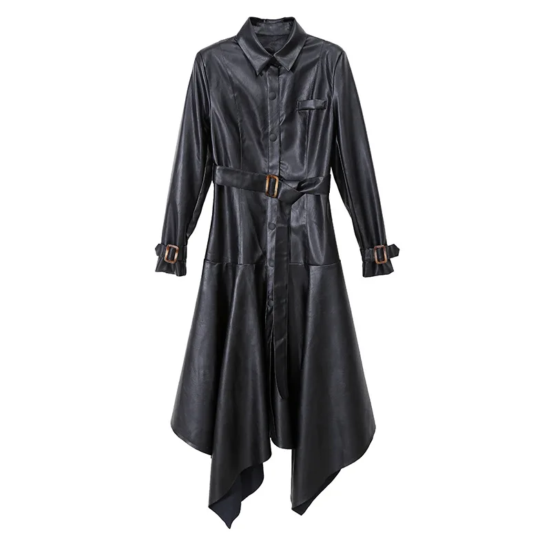 
XXL-6844 Good Quality Good Price Black Women Fashionable Outdoor Slim Pu Long Dresses And Skirts long sleeve leather dress 