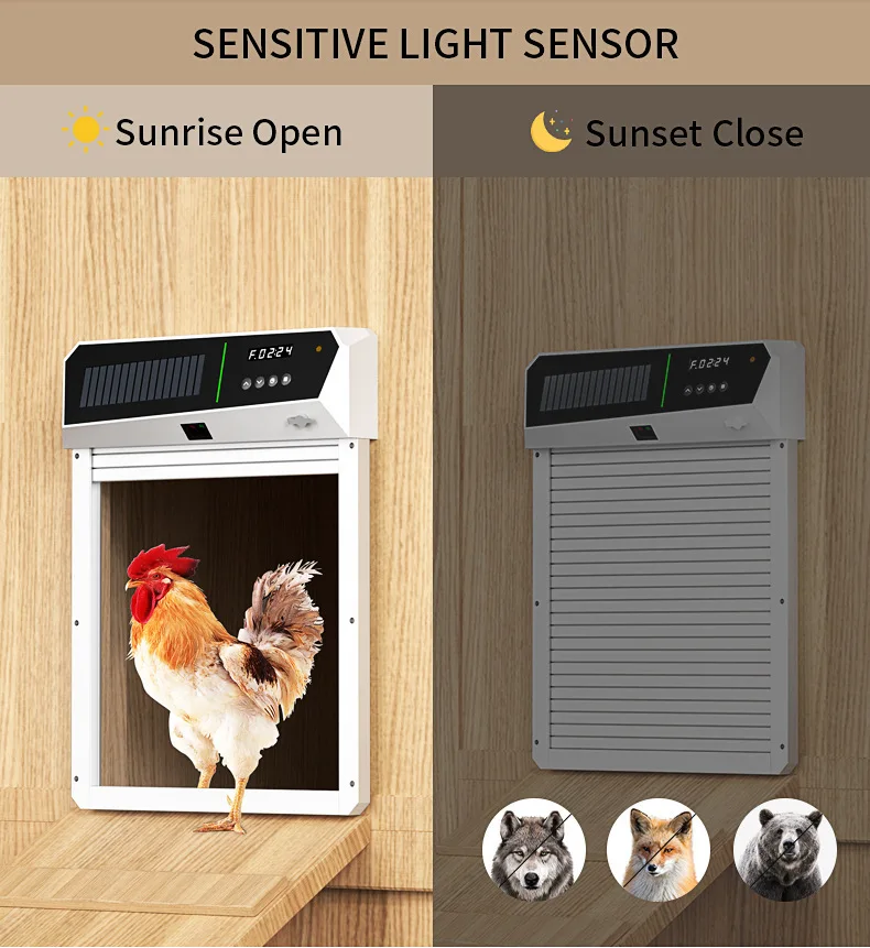 2024 Upgraded Aluminum Alloy Automatic Chicken Coop Door With Light Sensing Chicken Coop Display Timer Control Coop Door