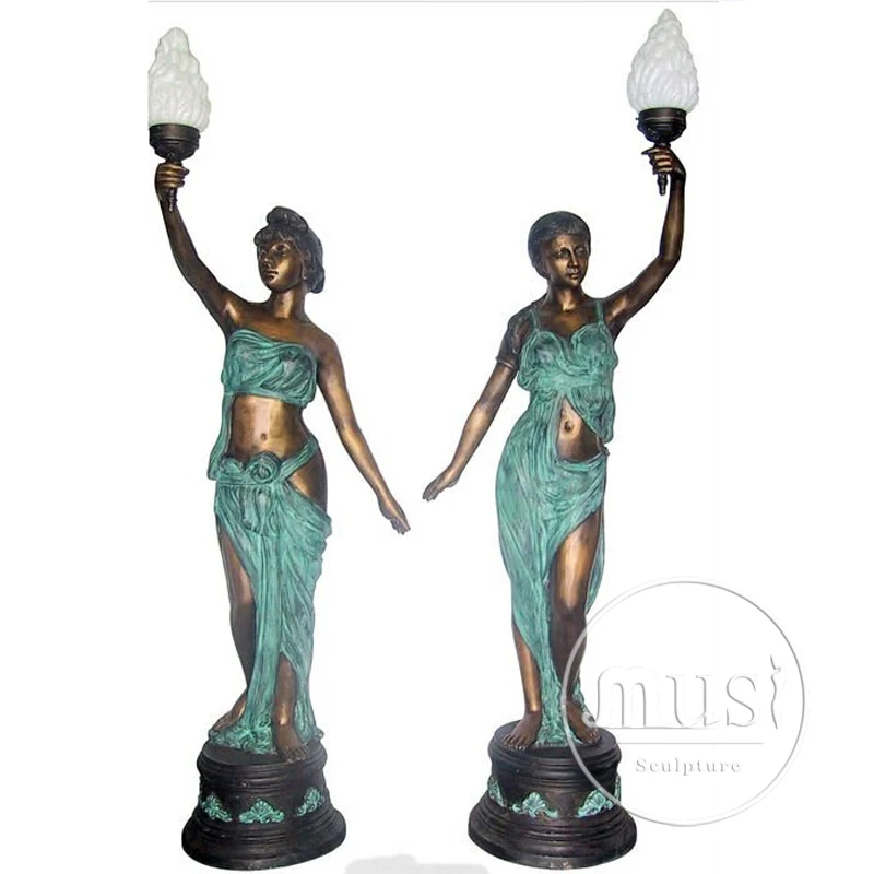 MUSI Outdoor Decoration Garden Modern Art Metal Life Size Lady Lamp Bronze Statue Sculpture for Sale
