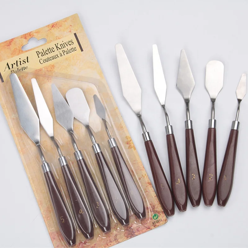 5Pcs Mixed Stainless Steel Painting Palette Knife With Plastic Handle Scraper Spatula Art Supplies for Artist Canvas Oil Paint