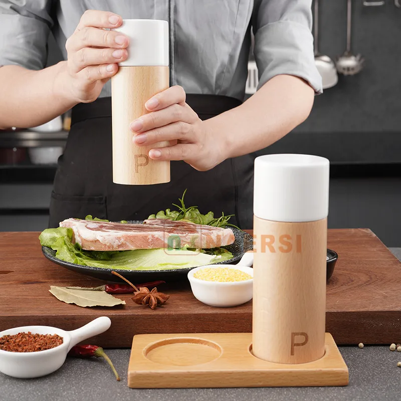 Factory Price Cylindrical 8 inch Wood Sea Salt And Pepper Mill Grinder Set For home and kitchen