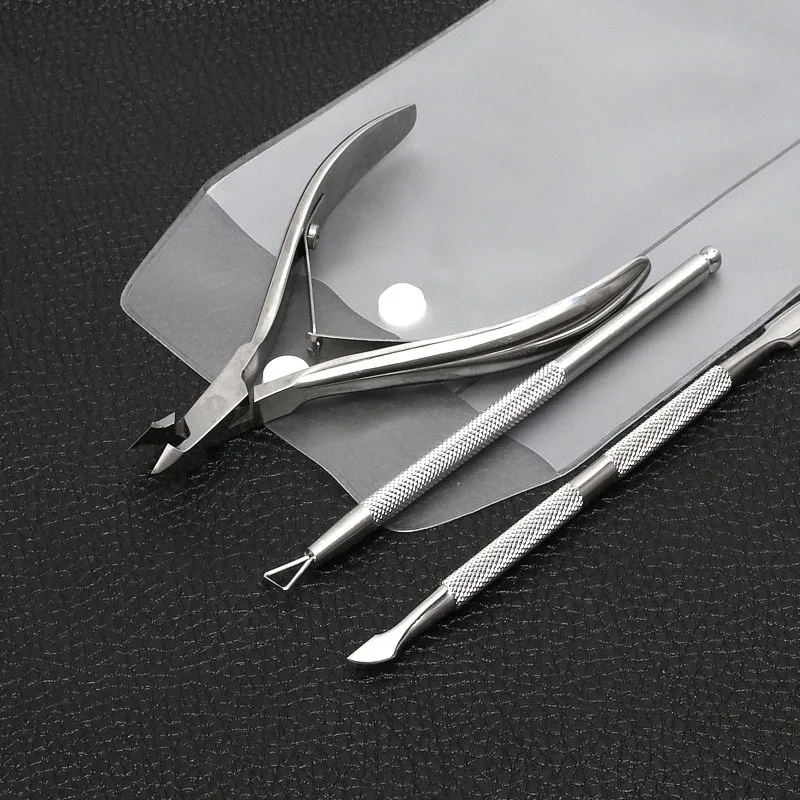 Rainbow Silver Black Stainless Steel  Nipper Clipper Dead Skin Remover Double head Nail Cuticle Pusher Scissors Set for Manicure