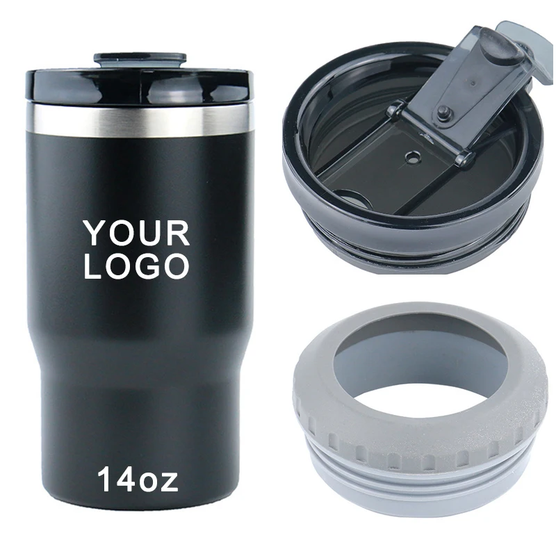 Wholesale 14oz Double Wall Stainless Steel Can Cooler Cola Bottle Travel Coffee Mug Can Holder Beer Can Cooler With Two Lids