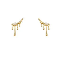 2022 New So Cool Liquid Metal Geometric Irregular Zircon Earrings for Woman Man Asymmetrical Earrings Jewelry Wholesale