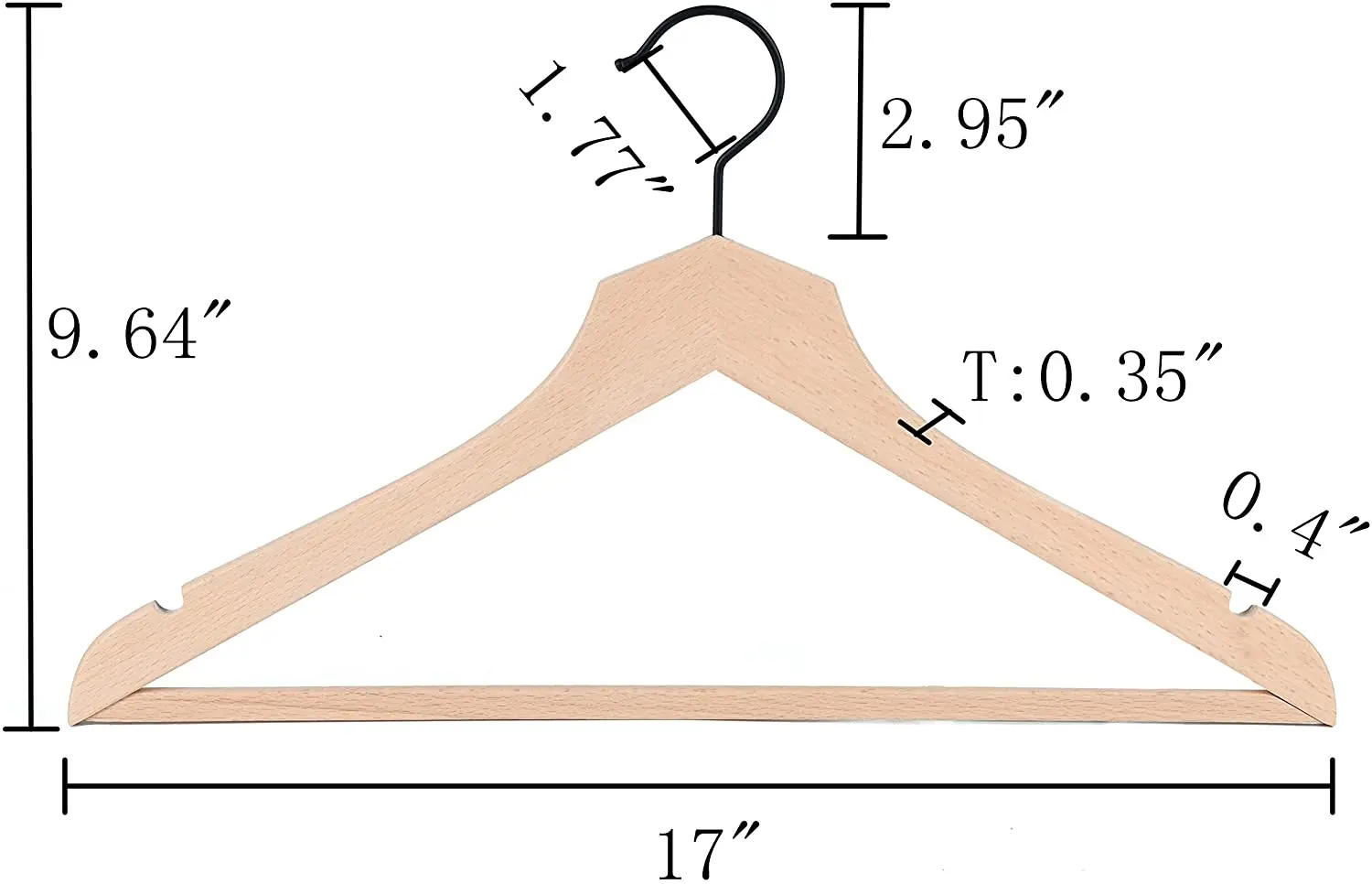 Non Lacquer Slim Wood Coat Jacket Hanger with Pants Bar Extra Space Saving Natural Stylish Thin Solid Wooden Suit Hangers