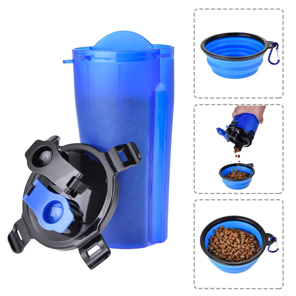 2022 New Colorful Plastic Portable Cat Dog Water Bottle Food Feeder Drinker,Dog Water Bottle 2 In 1 With Food Container
