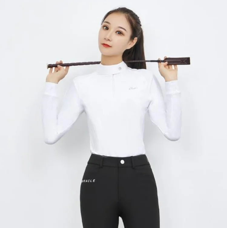 Quick dry Equestrian clothing manufacturers long sleeves t-shirt horse riding polo shirts for unisex