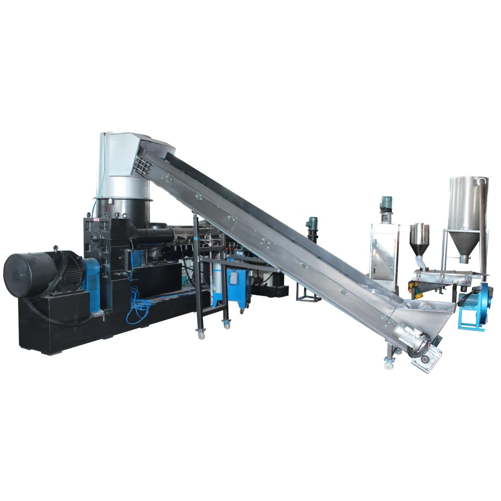 waste pp pe hdpe ldpe film woven bags soft flakes material pe recycling machine double stage granulator machine pellet line