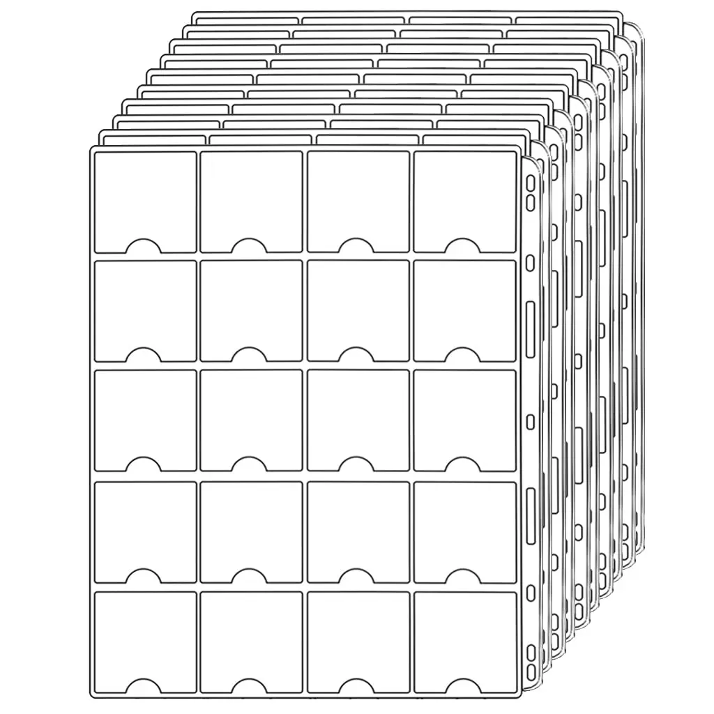 Карманные страницы для монет 5x5 см (2x2 дюйма) Стандартные подбрасывания с 9 отверстиями 20 карманов большинства размеров