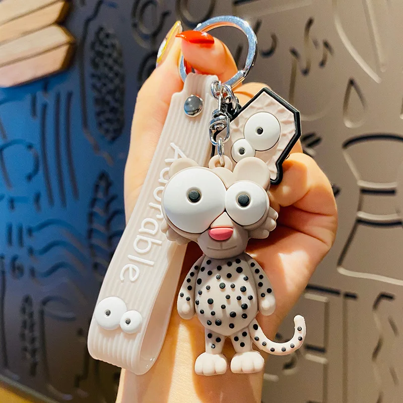 Creative Funny Cartoon 3D Doll Animal Bag Ornament Keychain Big Eyes Lion Giraffe Elephant Ostrich Leopard Bull Charm Pendant