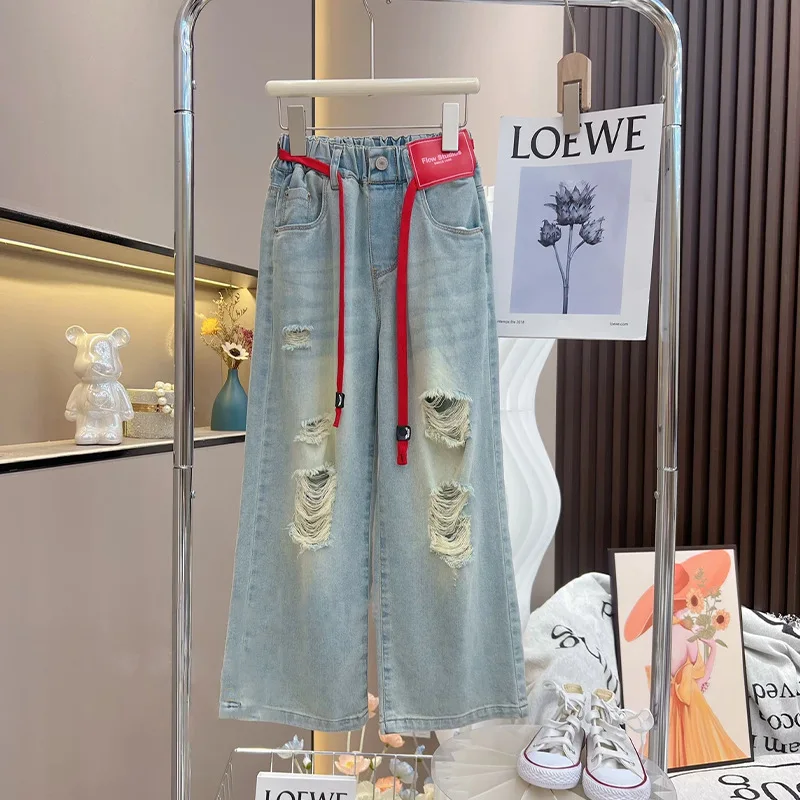 Sunny Baby  New summer girls  fried street wide-leg denim trousers