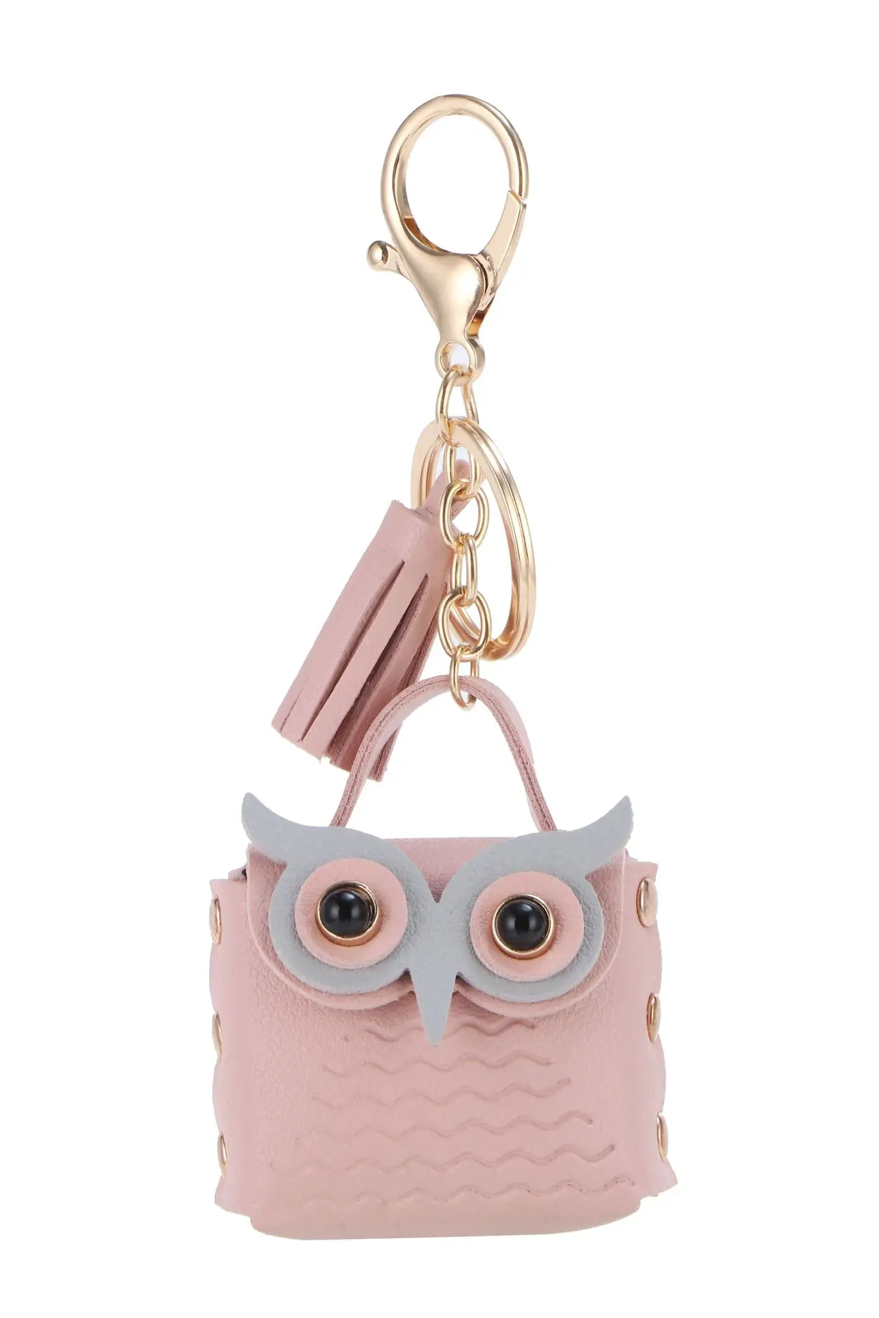 New Cute PU Leather Coin Purse Tassel Owl Bags Keychain Cartoon Animal Keyring Headset Protective Cover Custom Leather Keychain