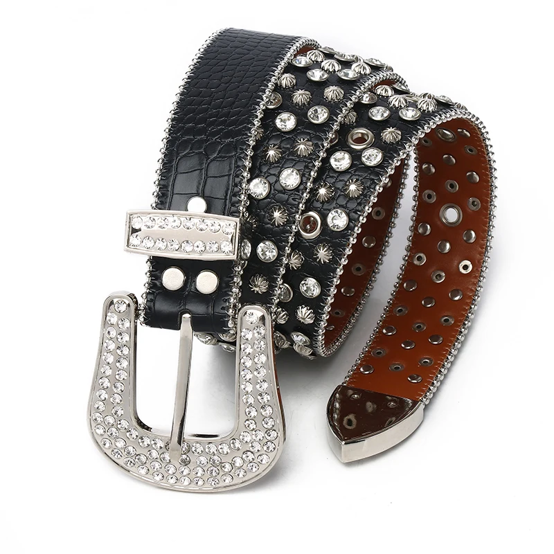 Dropshipping Western Bling Bling Rhinestone Belt Cowgirl Cowboy Studded Design Leather Waist Belt For Jeans