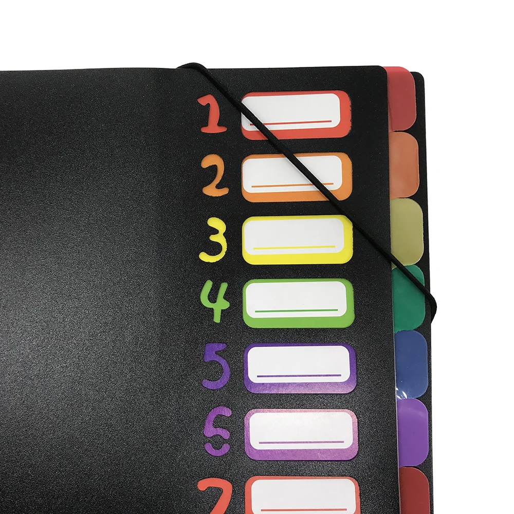 Plastic Dividers With 12 divisions Rubber Band Closure A4 Letter Size Multicolored Tabs For School