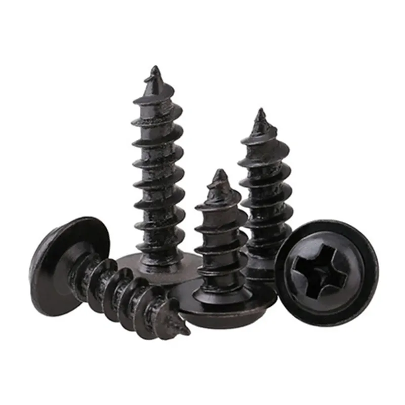 M1.4 M1.7 M2.6 M3- M5 304 Stainless Steel Black DIN968 Cross Phillips Pan Round Head W/ Washer Collar Self-tapping Screw