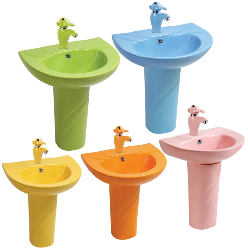 KD-K001PB Fancy Colored Floor Mounted Salon Basin Hair Wash for Chaozhou Green Color Glazed Ceramic Children Pedestal Basin