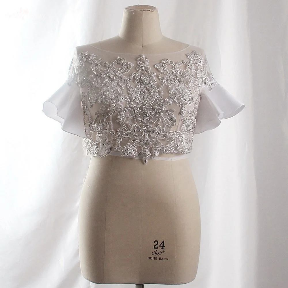 LZP613 Fairytale Ivory Satin Sleeve Bridal Cape O-neck Heavy Beads Short Wedding Jacket Sparkle Crystal Women Shawl