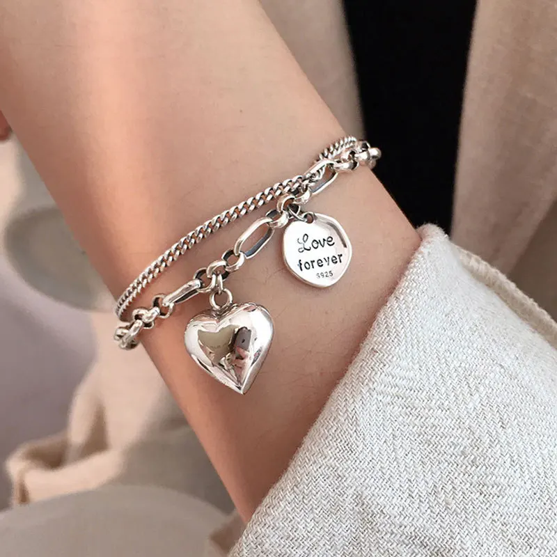 925 platinum-plated couple love letter double-layer bracelet female ins niche design Thai silver retro light luxury jewelry