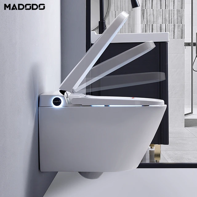 Ceramic Wall Hung Automatic Flip Smart Toilet Bidet With Remote Control Prodigy Modern Smart One Piece Intelligent Toilet