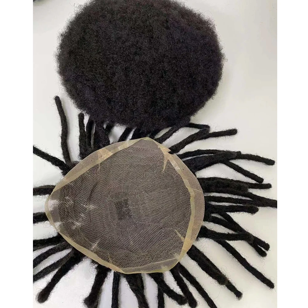 Dreadlocks Toupee for Men Afro Kinky Curly 100% Human Hair Wigs for Black Man Natural Hairpiece in stock