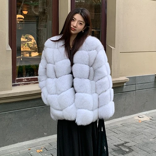 New Arrivals Real Fox Fur Jacket Women Fur Coat Plus Size Customizable Winter Fluffy Overcoat