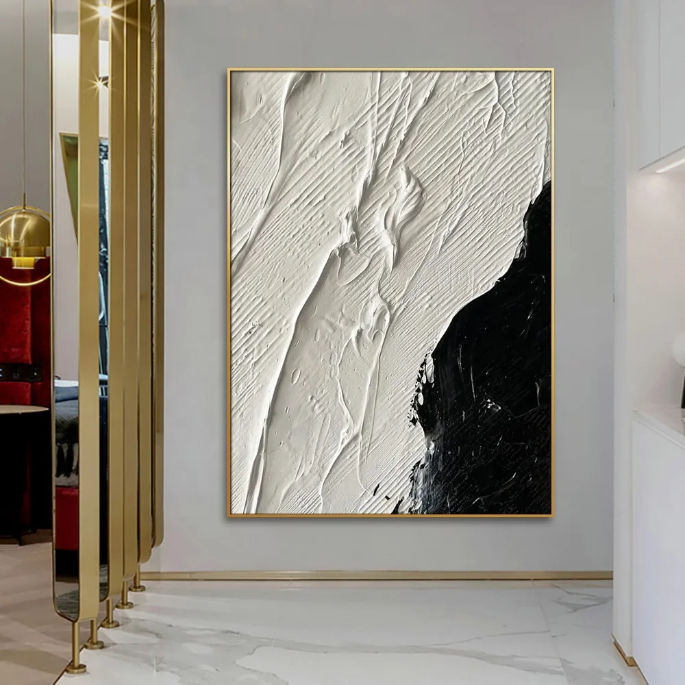 Black and White 3D Texture Minimalist Painting on Canvas Large White Textured Wall Art Modern Minimalist Art