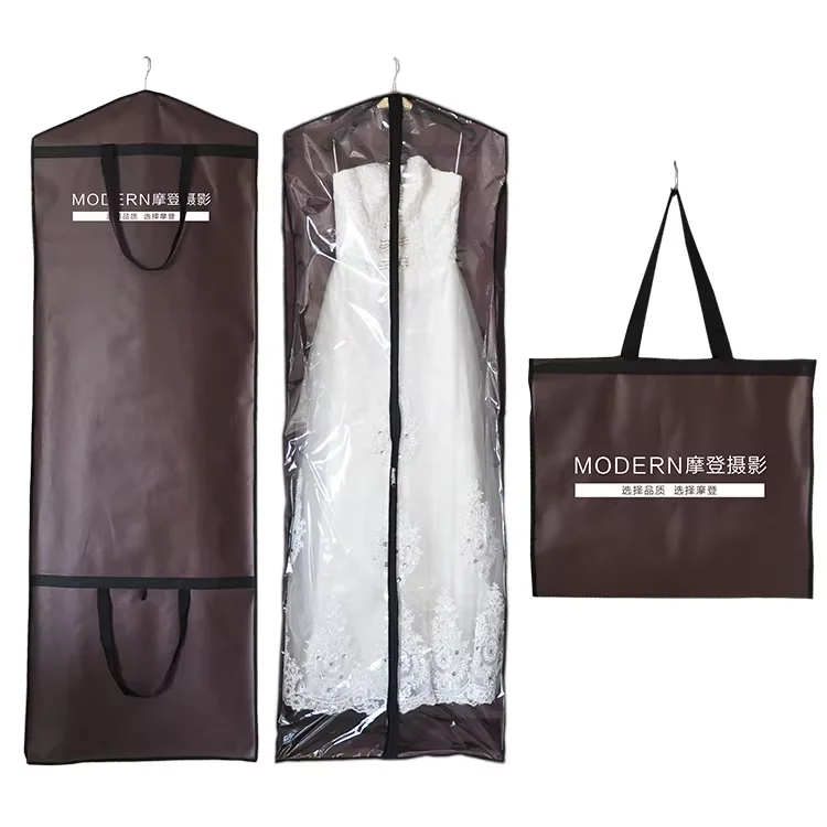 Custom Logo Portable Foldable Bridal Dust Long Wedding Dress Cover Suit Garment Bag for Storage
