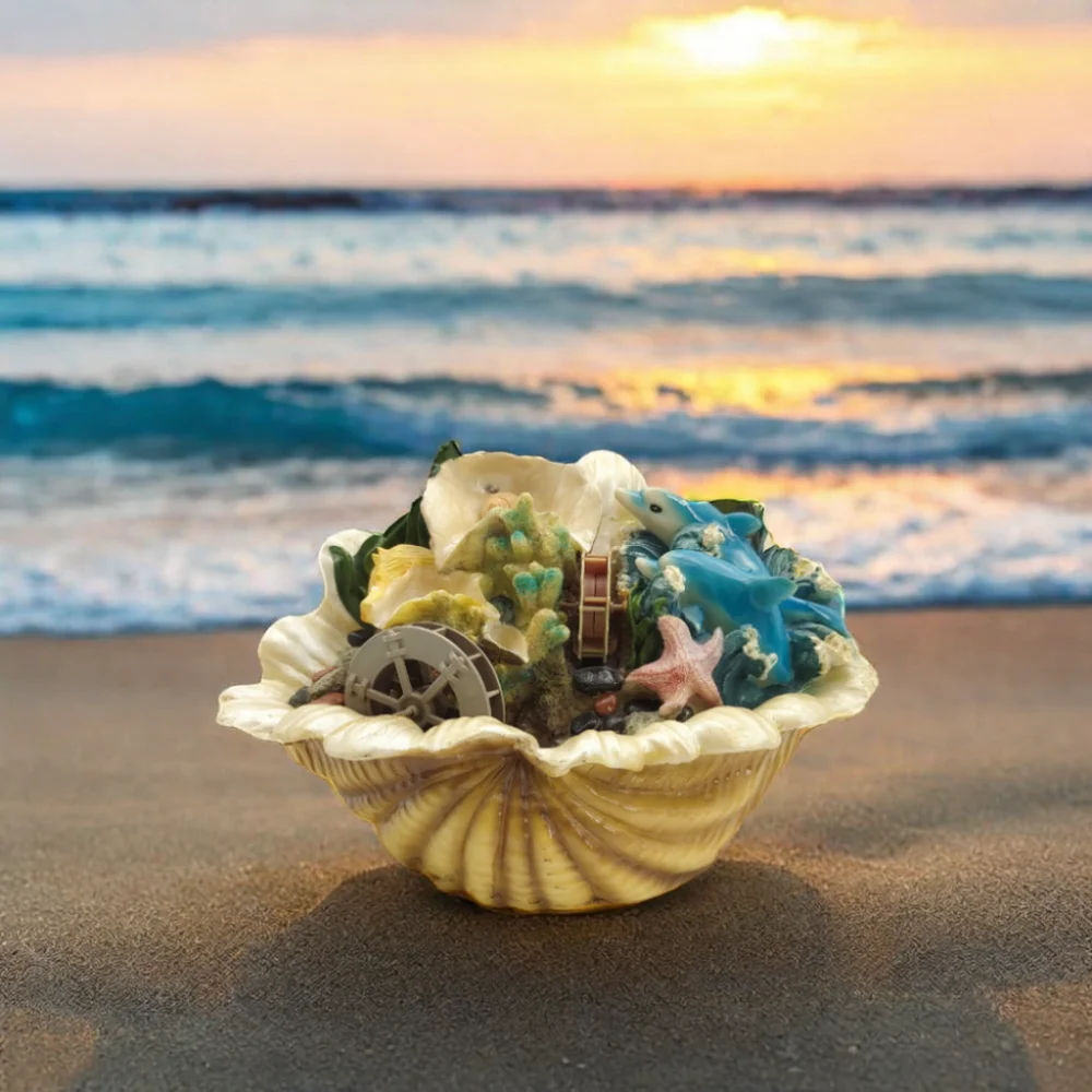 Folk Art Style Resin Table Water Fountain Ocean Landscape Sculpture for Home Decoration