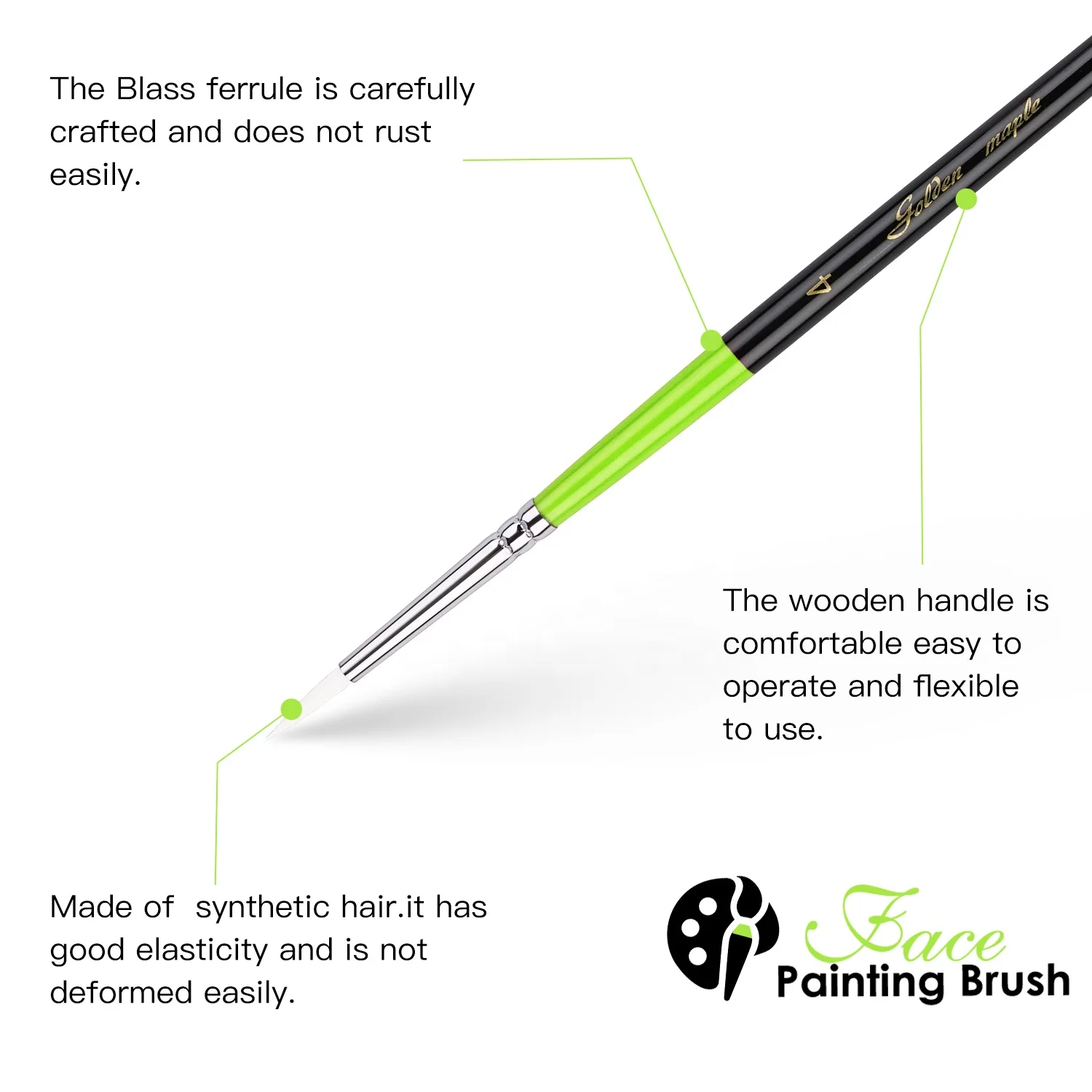 Professional 6pcs Green Handle Face Paint Brush Wood Handle White Nylon Face Painting Artist Paint Brush Set for Face Art