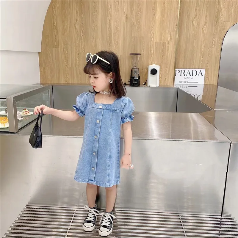 2022 New Summer Girls Dress Korean Style Solid Color Fashion Casual A-line Kids Cute Style Girls Denim Skirts