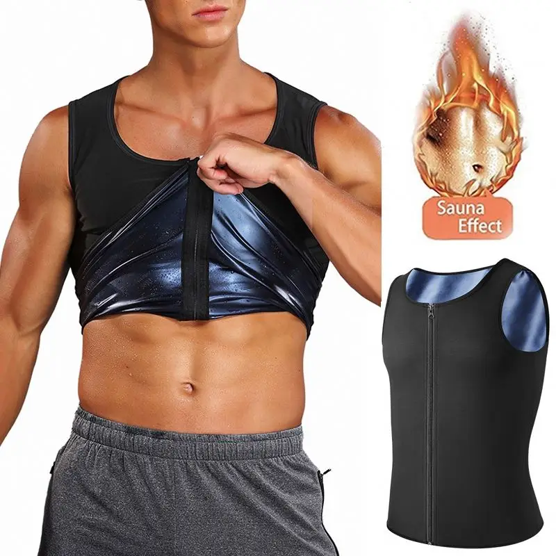 Мужской тренировочный жилет на молнии, тренировочный жилет, компрессионный корсет для тренировок, похудение, сауна, жилет, тренировочная рубашка для мужчин