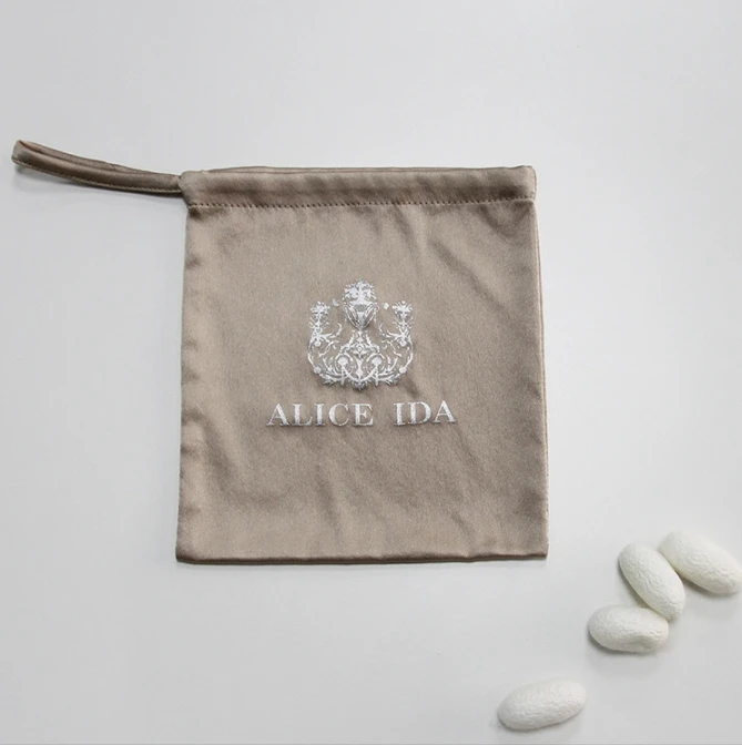 Custom printing gold satin jewelry bag Satin silk jewelry drawstring gift bag Satin cosmetics packaging pouch bag