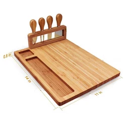 Private Label Thick Wooden Bamboo Cutting Board And Knife Set Charcuterie Meat Platter Serving Cheese Board With Cheese Tools