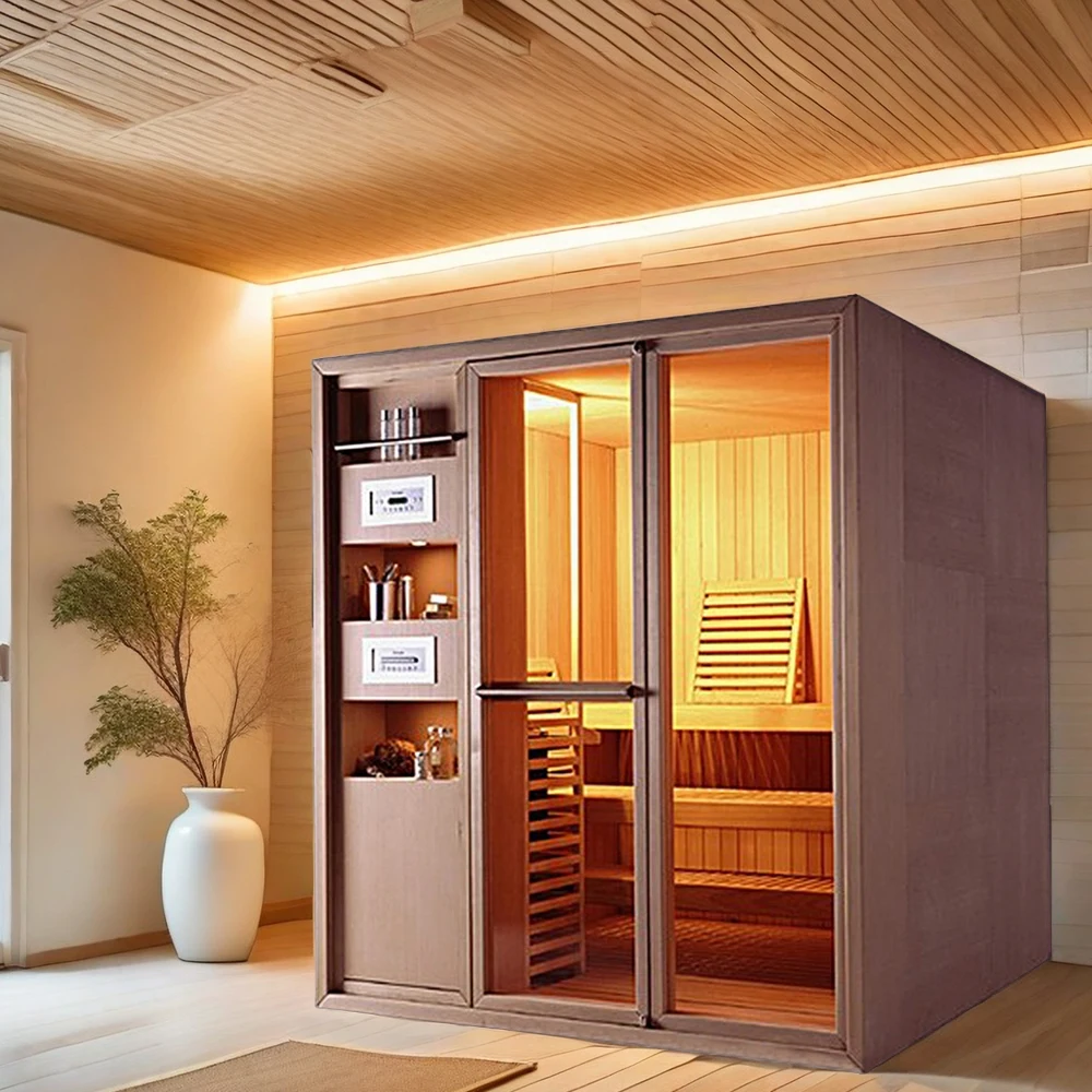 Sunrans customized 2 person sauna steam room solid wooden hemlock far infrared sauna room steam sauna