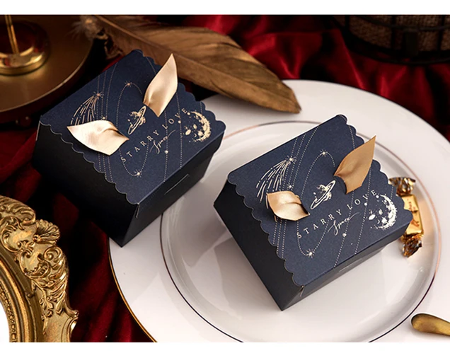 Linghai Custom gift paper candy box wedding packaging small candy boxes with ribbon