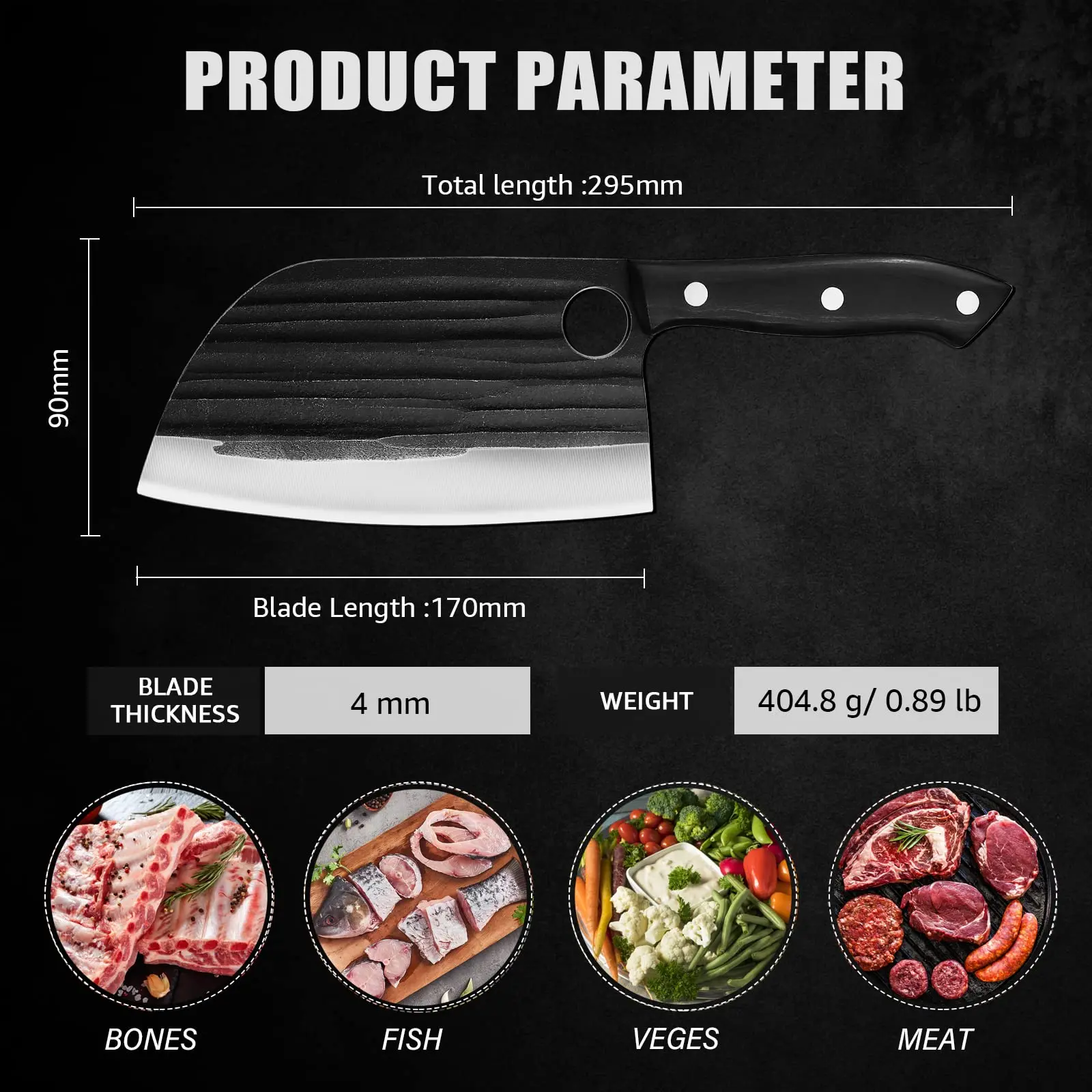 Hot Sale High Carbon Steel 7 Inch Hand Forged Serbian Chef Knife Full Tang Butcher Knife Meat Cleaver Chopper Knife