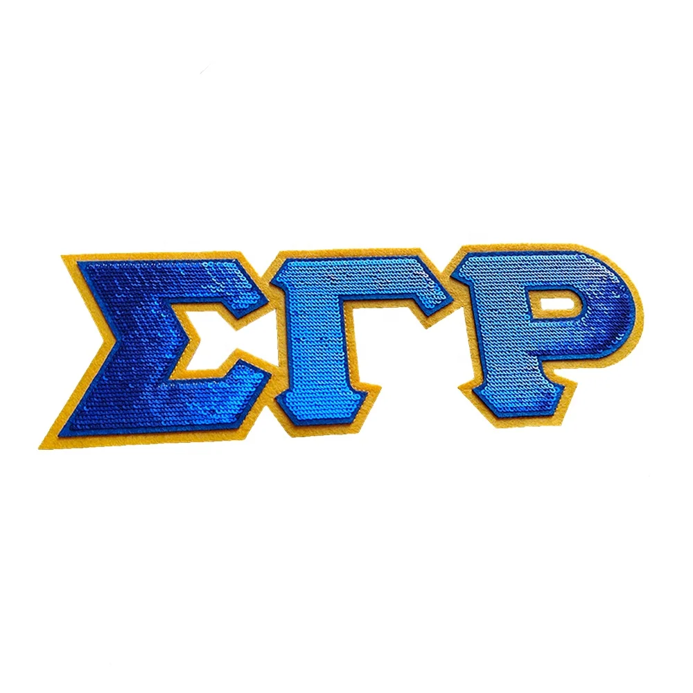 Wholesale Custom Greek Sequin Sorority Patches Design Iron On Embroidered Chenille Delta Crest Shield Sequin Patches