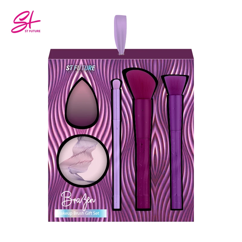 St Future 5 Pcs Gift Set Purple Makeup Brush Set Amazon Best Selling Brushes 5pcs Cosmetic Custom With Mirror And Sponge